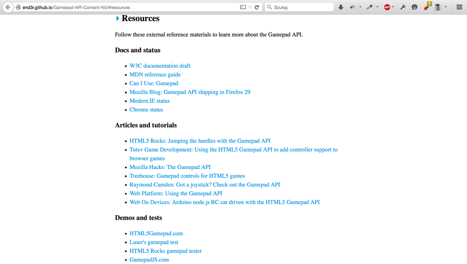 Gamepad API resources