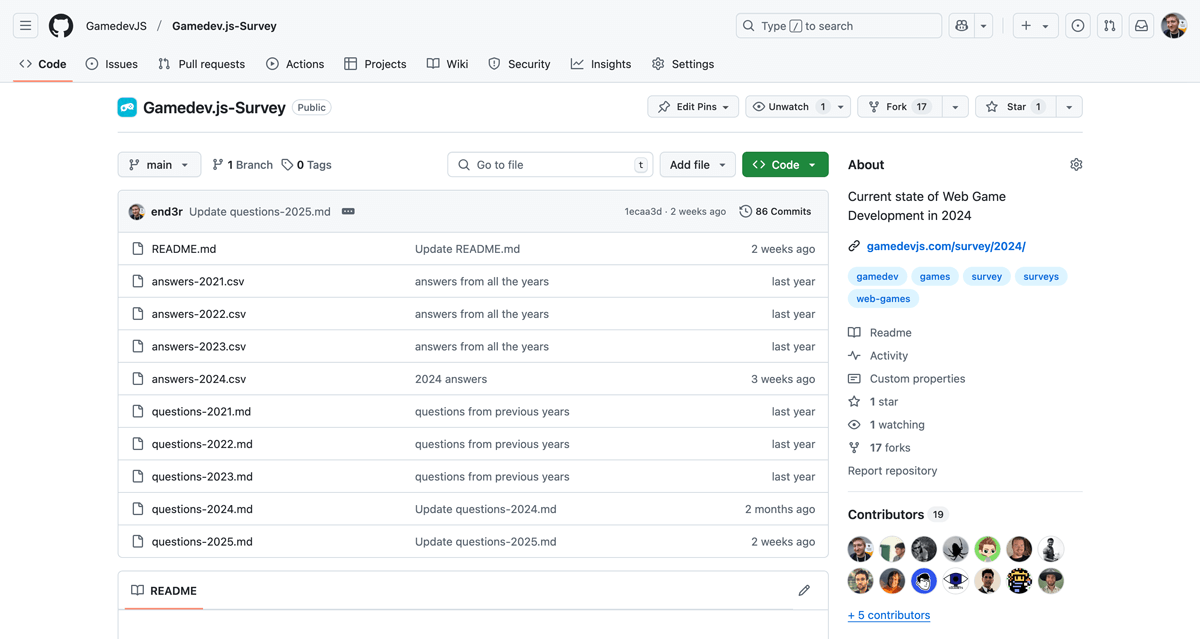 Gamedev.js Survey on GitHub