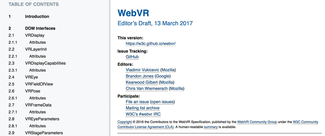 WebVR W3C specification