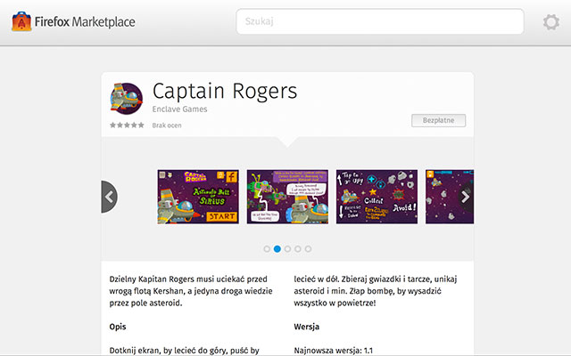 Captain Rogers in Firefox Marketplace